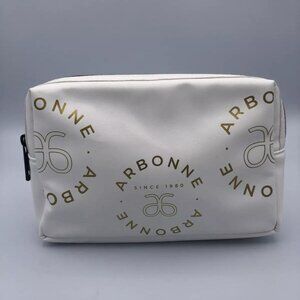 Arbonne Cosmetic Bag Womens White Gold Logo Zipper Polyester
